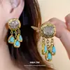 Pendientes de borlas cuadradas con forma de gota de agua y piedra nacarada de aguja plateada, pendientes de estilo étnico chino nuevos, pendientes de diseño único de nicho para mujer