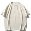 Camiseta de Color Sólido de Manga Corta para Hombre, Verano Casual Holgada Simple Versátil Bolsillo de Parche Moderna Cuello Redondo Camiseta de Media Manga