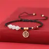 Pulseira de Ágata e Cinábrio da Sorte para Mulheres, Pulseira de Fio Vermelho Tecida à Mão para Casal, Presente de Ano do Zodíaco para Melhor Amigo, Pulseira Empilhável Tendência Nacional