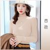 Branco Elegante Slim Imitação Cashmere Base Camisa Feminina Outer Wear Outono Novo Terno com Stretch V-Neck Imitação Top