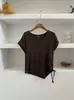Camiseta de Verano Nuevo Estilo 2026 para Mujer, Cuello en V con Cordón Plisado, Manga Corta de Color Sólido, Diseño de Verano, Elegante, Versátil, Top Adelgazante