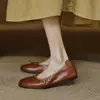 Zapatos elegantes para mujer estilo piel de oveja, zapatos franceses retro con lazo enrollables, bailarinas planas poco profundas, zapatos de abuela de cuero genuino