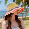 Sombrero de cubo plegable bohemio para mujer, colorblock arcoíris para la playa, protección solar, adelgazante, sombrero de moda