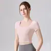 Sensación como de nube Copa incorporada Chaleco deportivo Top de yoga Transpirable Secado rápido Ajustado con nudo retorcido Diseño hueco Sin costuras Manga corta