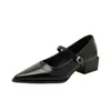 Zapatos Chuyuji estilo francés para ir al trabajo con tacón grueso Mary Jane 2026 Punta cuadrada Correa de tacón medio bajo Zapatos retro para mujer