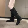 Botas Retro Apiladas con Pliegues para Mujer, Nuevo Estilo Otoño 2026, Botas Largas que Aumentan la Altura para Mujeres Bajitas, Botas Vaqueras Simples y Versátiles