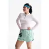 Camiseta de Manga Larga Transpirable de Secado Rápido, Estilo Trendy Outdoor para Mujer, Top de Verano con Media Cremallera para Deportes y Fitness LM003