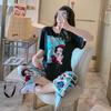 Pijama Nuevo para Mujer Verano Manga Corta Talla Grande Holgado Estilo Coreano Fresco y Lindo Dulce Conjunto de Pantalón de Estudiante Se Puede Usar Afuera