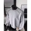 Moletom Redondo Desconstruído com Rivets e Painéis Brancos Masculino Primavera e Outono Design Americano Tendência Manga Longa Solta Tendência