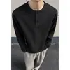 Camiseta Henley de Algodón para Hombre, Corte Holgado Casual, Tendencia Primavera y Otoño, Marca Trendy, Manga Larga