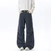 Pantalones de Trabajo Plisados Estilo Americano para Hombre Otoño Diseño Holgado Sentido de la Moda Marca de Tendencia High Street Rudo Genial Casual Pantalones Largos