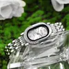 Venta Caliente Dama Elegante Incrustaciones de Pedrería Oval Pequeño Moderno Acero Inoxidable Banda Banda Ligero Lujo Reloj Femenino Comercio Exterior Transmisión en Vivo Mercancía