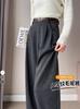 Calça de Lã Feminina Cinza Escuro Forrada com Fleece para Outono e Inverno, Perna Reta, Padrão Espinha de Peixe, Cintura Alta, Caimento Fluido, Perna Reta Estreita Calça Larga 7705