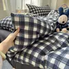 Conjunto de quatro peças 100% algodão, ultrassuave, algodão lavado, gaze franzida, capa de edredom individual, lençol de cama, conjunto de cama de três peças para dormitório estudantil, atacado