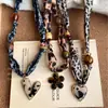 Collar de Corazón con Estampado de Leopardo Coreano Bufanda de Seda Diseño de Ajuste de Cordón con Cuentas Flor Moda Accesorios Personalizados Collar para Mujer