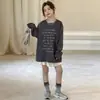 Camiseta de Manga Larga de Primavera para Niñas 2026 Nueva Informal Estampada para Niños Mayores, Camiseta Básica Estilo Perezoso para Primavera y Otoño