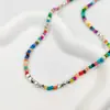 Diseño Creativo Europeo y Americano Sentido de la Moda Mezcla de Cuentas Arcoíris Perla Redonda Personalidad Cadena para Clavícula de Mujer Joyería