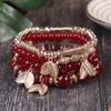 Pulseira Boêmia Popular Transfronteiriça com Pingente de Folha Estilo Étnico, Contas em Fio Elástico, Multicamadas, Atacado do Fabricante, Cristal