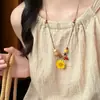 Colar Pingente Flor Amarela Margarida Estilo Zen Chinês Acessório Pingente Longo Estilo Étnico Retrô Novo Estilo 2026