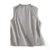 Foto Real de Camisa Chaleco de Abrigo Estilo Japonés Verano Nuevo para Mujer Holgado Sin Mangas Cuello Alto Rayado Top Cardigan para Mujer