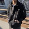Chamarra de Trabajo Retro Americana para Hombre Primavera y Otoño 2024 Nueva Combinación Total Color Sólido Solapa Lavada Chaqueta Top