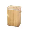 Novo Balde de Armazenamento Simples Dobrável com Tampa Cesta de Armazenamento Grande Tecida em Bambu Estilo Japonês Caixa de Armazenamento Dobrável para Roupas Sujas