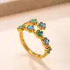 Joyería Popular de Acero Inoxidable Transfronteriza, Anillo Abierto de Flor de Goteo de Aceite Fundido para Mujer, Fábrica de Anillos de Acero de Titanio de Alta Gama de Lujo Ligero