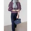 Moletom Raglan Retro 2025 com Gola Redonda para Mulheres Primavera e Outono Pequeno Moda Casual Versátil Top Pulôver Curto