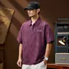 Camisa Masculina de Verão Novo Estilo Retrô com Padrão Texturizado de Bolhas de Seda de Gelo e Lapela, Camisa Casual Versátil de Manga Curta Solta