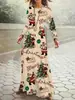 Amazon Transfronteiriça Roupas Femininas Outono Inverno Estampa Comércio Exterior Vestido de Gola Redonda Manga Longa Estilo Natalino