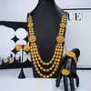 Novo Conjunto de Joias Longo com Banho de Ouro 24K, Brincos, Pulseira, Anel, Joias de Dubai, Ouro Areia para Noivas Atacado