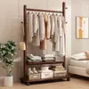 Cabide de Chão de Madeira Maciça para Quarto, Cabideiro Simples Moderno Estilo Chinês Novo para Sala de Estar, Estante de Armazenamento Móvel para Pousadas