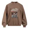 Moletom com Estampa de Letras e Manchas Fleece Masculino Primavera Outono Estilo de Rua Hip Hop Desgastado Casual Gola Redonda Roupa Esportiva
