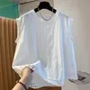 Moda Francesa Renda Vazada Sem Mangas Camisa Feminina 2026 Verão Novo Elegante Leve Respirável Top Colete Tendência