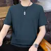 Camiseta Masculina de Manga Curta de Seda de Gelo de Bambu Transfronteiriça, Nova Moda Verão 2025 Tendência Gola Redonda Fresca Secagem Rápida