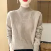 Novo suéter de outono e inverno espesso 100% lã com gola alta e padrão jacquard de losangos vazados, top base de malha versátil