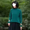 Camiseta de Manga Larga Cálida Estilo Nuevo Otoño e Invierno Doble Cara Retro Terciopelo Alemán Bordado Artístico Cuello Alto Étnico Negra