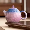 Tetera tallada de color morado degradado del fabricante para té, Set de té Kung Fu de alta gama, Tetera individual de cerámica, Hervidor de agua, Lámpara de conejo de jade, Tetera pequeña