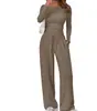 Conjunto Casual de Dos Piezas para Mujer con Top de Manga Larga de Color Sólido Simple y Pantalones de Pierna Ancha con Bolsillos, Transfronterizo Europeo y Americano 2026