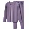 Conjunto de ropa interior térmica catiónica Chunzhi para mujeres de mediana edad y mayores, conjunto de top y pantalón de cuello redondo para otoño e invierno, camiseta térmica de algodón para madres