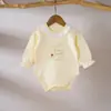 Mameluco de una pieza de algodón puro de manga larga Clase A, ropa de casa sin costuras con dibujos animados para bebés y niños pequeños, apto para todas las estaciones, verano Clase A