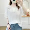 [Especial] Nuevo Estilo de Verano Retro Bordado Hueco Cuello en V Pequeño Manga Corta Talla Grande Top Casual para Chicas Gorditas 0563
