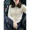Nuevo abrigo-suéter de mujer con estampado de leopardo y cuello de solapa, colección otoño/invierno 2026, versátil y sin esfuerzo chic, cárdigan de punto adelgazante