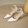 Zapatos de Tacón Alto de un Carácter X125 para Mujer 2024 Nuevos Simples de Punta Puntiaguda Baotou Huecos de Moda de una Sola Capa