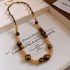 Collar de Perlas Cilíndricas Artificiales de Ojo de Tigre con Cuentas, Cadena de Lana Apilable y Usable a la Moda, Collar de Otoño e Invierno de Alta Gama para Mujeres
