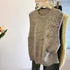 Retirada de Grande Marca Etiqueta Cortada Colete Tricotado Redondo com Flor Tridimensional Feminino Outono Peça Externa de Alto Padrão Feminino