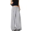 Pantalones casuales de estilo callejero americano inspirados en la cancha, diseño abotonado, cintura elástica, unisex, holgados, de pierna ancha, modernos, versátiles, joggers