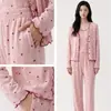 (Bunai VIP) Conjunto de pijama de três peças com design original para outono e inverno, com mangas compridas e calças compridas, moderno para mulheres, pode ser usado fora de casa