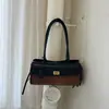 Bolso de axila acolchado de gamuza mate estilo Chanel de color contrastante, bolso tote de gran capacidad, bolso de hombro tipo baguette vintage
