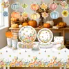 Festival de la Cosecha de Otoño de Amazon con Temática de Hoja de Arce y Calabaza Platos de Papel Desechables, Vasos de Papel, Servilletas de Papel, Banderines, Manteles de Mesa, Pe